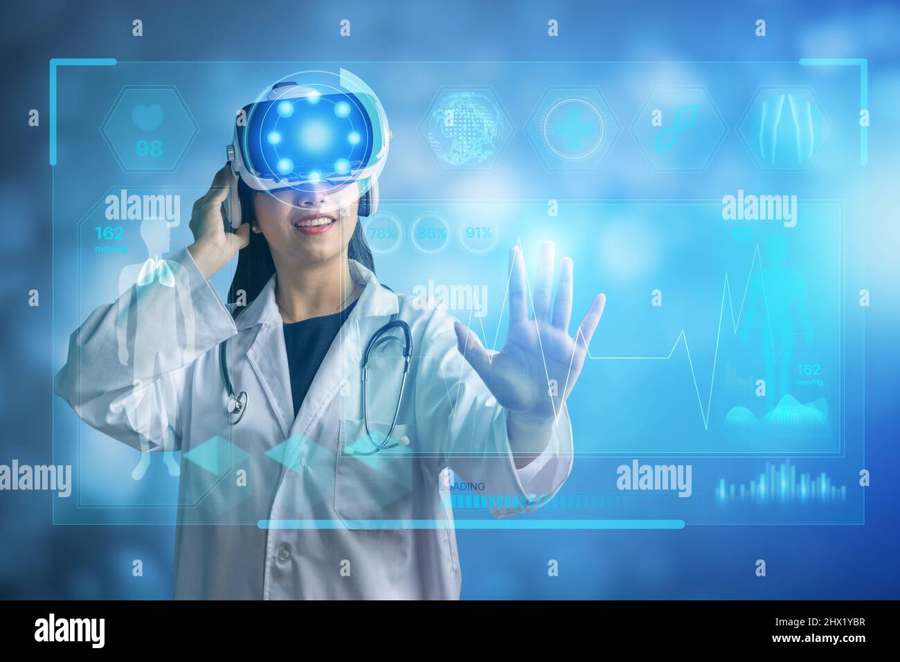Digital medical health futuristic and global metaverse technology, doctor  wearing best VR headset equipment to check internal organs patient on  screen Stock Photo - Alamy