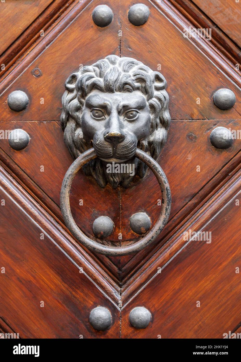 Lion head door knocker in Prague Stock Photo