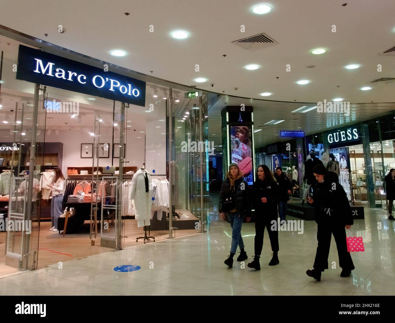 Moscow, Russia. 08th Mar, 2022. Opened Marc O'Polo and Guess store in the  large Moscow shopping center "European". On March 6, several premium brands  announced the termination of their activities in Russia
