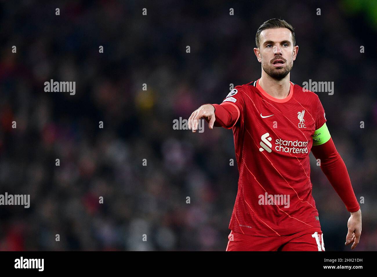 Liverpool, United Kingdom. 08 March 2022. Jordan Henderson of Liverpool FC gestures during the UEFA Champions League round of sixteen second leg football match between Liverpool FC and FC Internazionale. Credit: Nicolò Campo/Alamy Live News Stock Photo