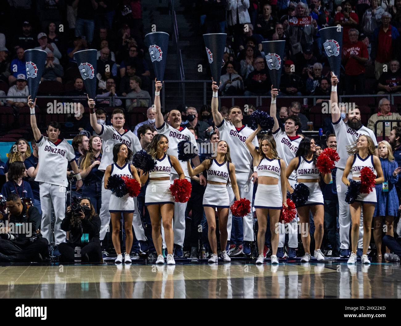 March 08 2022 Las Vegas, NV, U.S.A. Gonzaga cheerleaders during the NCAA West Coast Conference Men's Basketball Tournament Championship game between Gonzaga Bulldogs and the Saint Mary's Gaels at Orleans Arena Las Vegas, NV. Thurman James/CSM Stock Photo