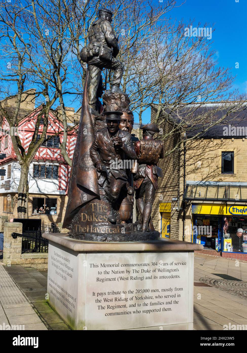 The Duke of Wellingtons Regimental Memorial unveiled in May 2019 at The Woolshops in Halifax Yorkshire England Stock Photo