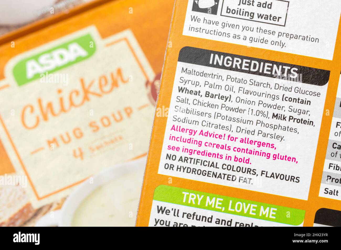 Close-up shot food nutrition / dietary label on packet of ASDA own ...