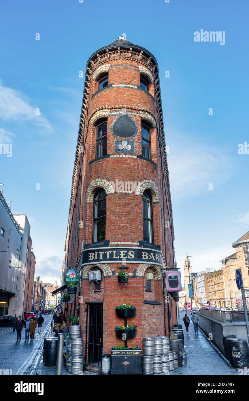 Belfast, UK Feb 19, 2022 Bittles Bar in Belfast Northern Ireland