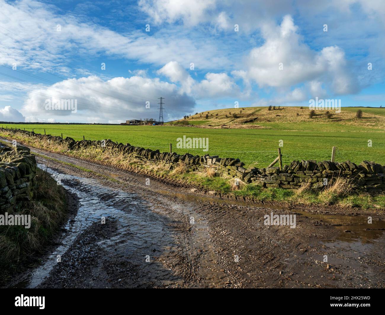 High Sunderland Lane from Turner Lane looking towards the site of the demolished High Sunderland Hall Halifax  Yorkshire England Stock Photo