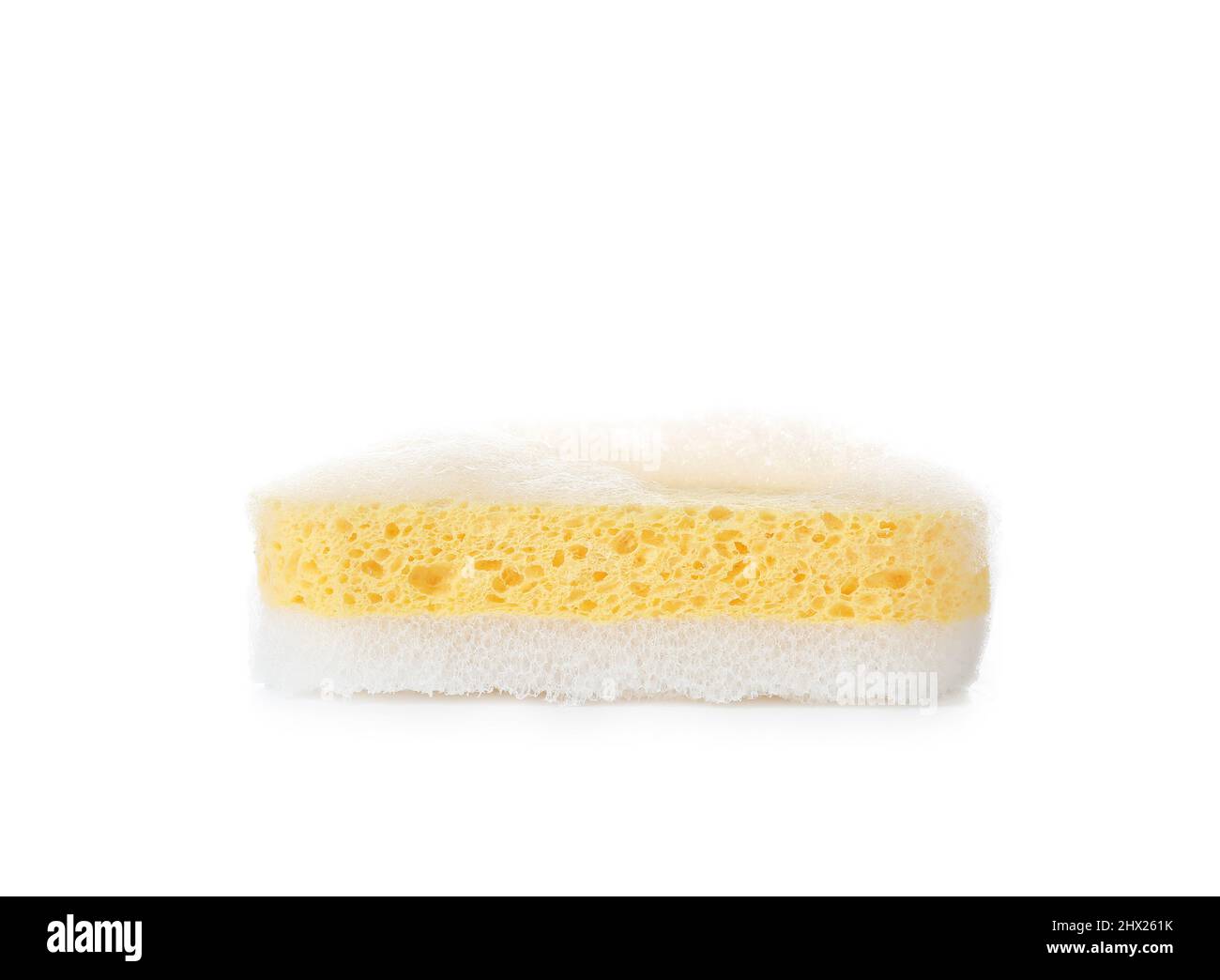 Yellow bath sponge with foam on white background Stock Photo Alamy