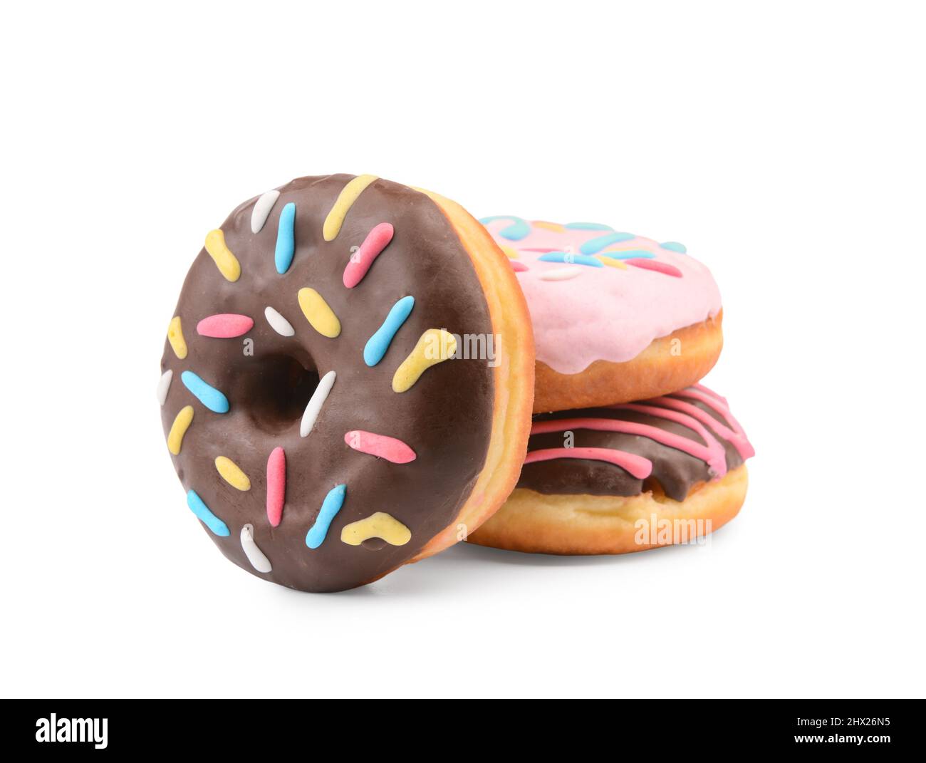 Delicious donuts on white background Stock Photo - Alamy