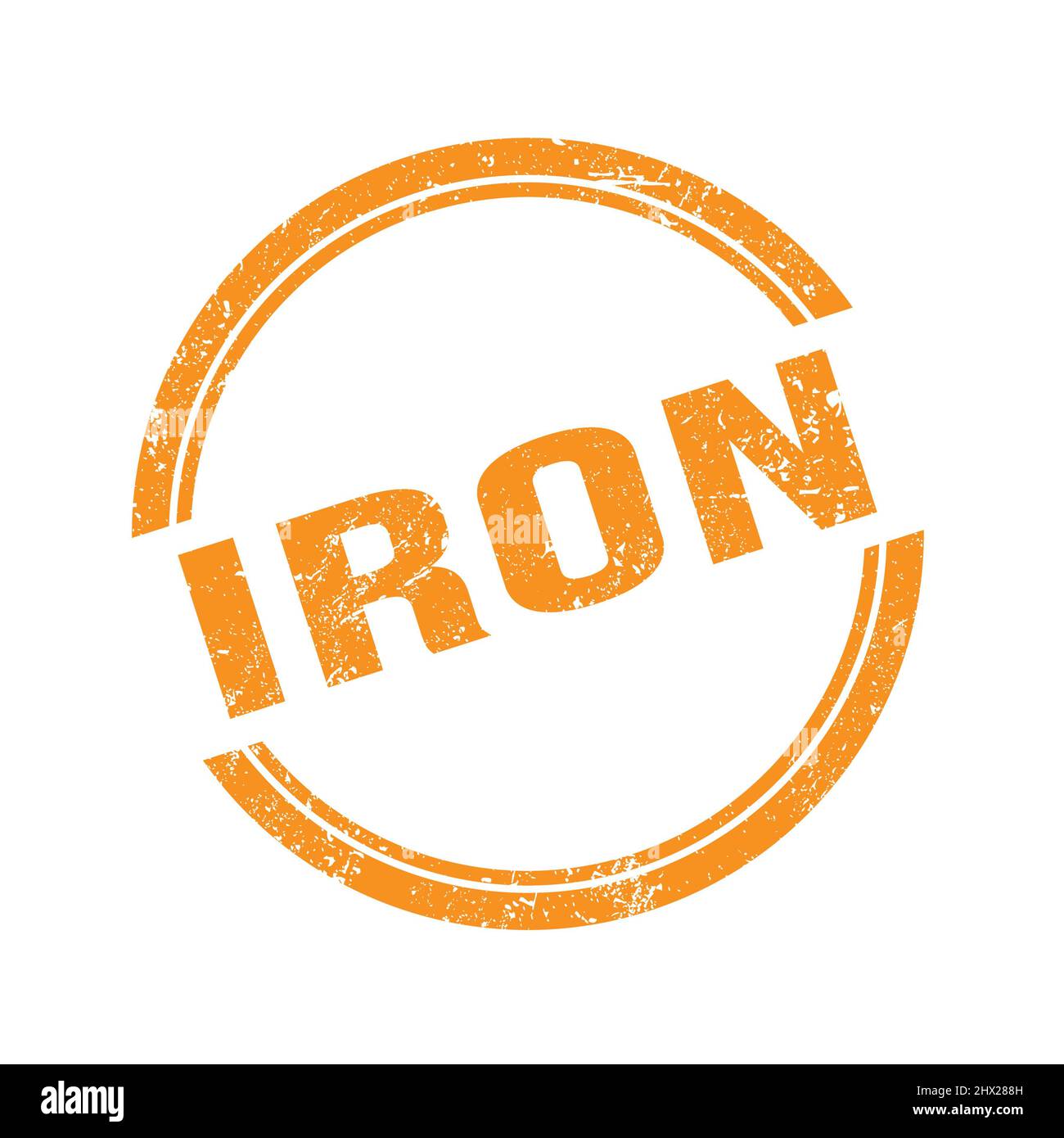 IRON text written on orange grungy vintage round stamp Stock Photo - Alamy
