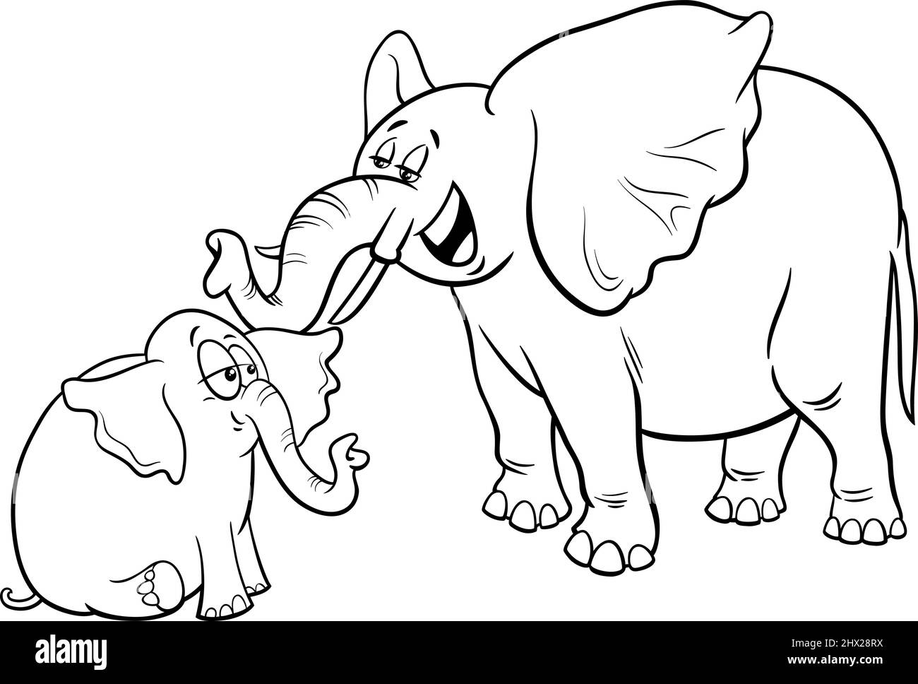 Black and white cartoon illustration of cute baby elephant animal character  with his mother coloring book page Stock Vector Image & Art - Alamy