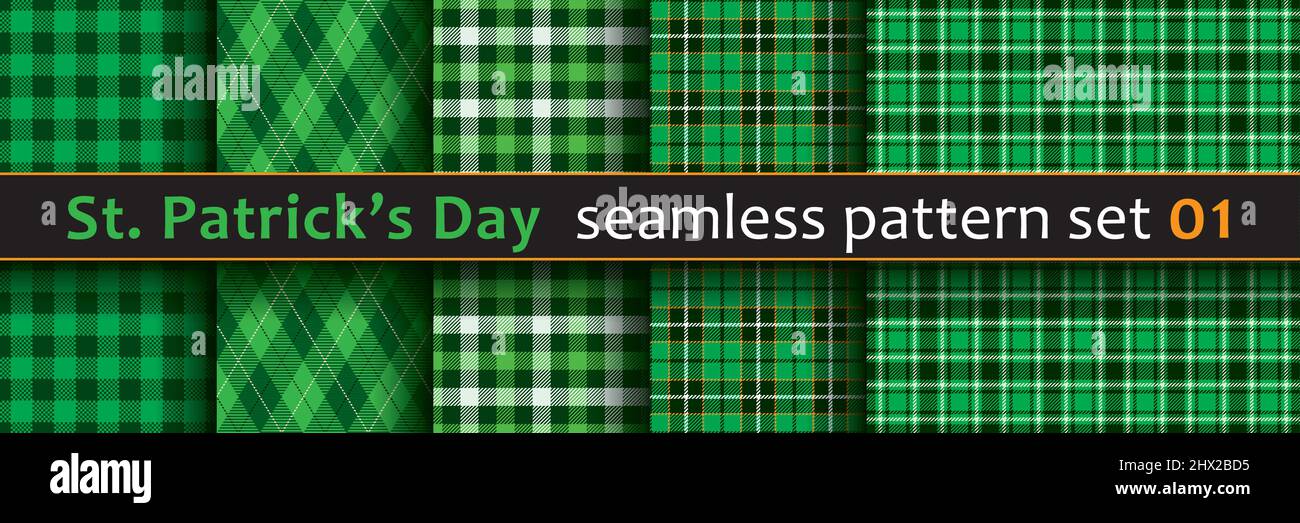 St. Patrick's Day seamless patterns set. Tileable vector backgrounds in Irish classic style. Stock Vector