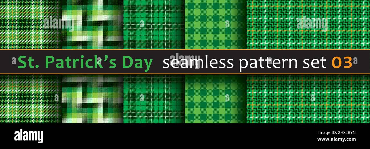St. Patrick's Day seamless patterns set. Tileable vector backgrounds in Irish classic style. Stock Vector