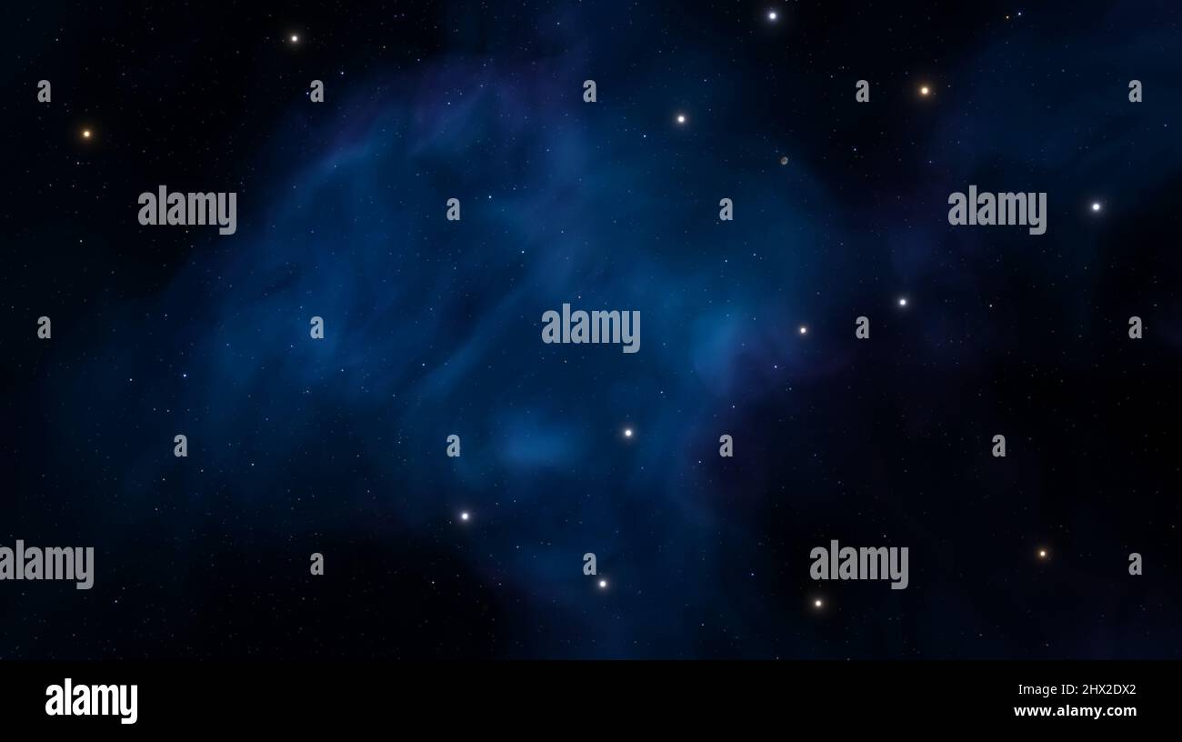 Blue cosmic nebula, clouds of dust and gas in space. Birth of new stars ...