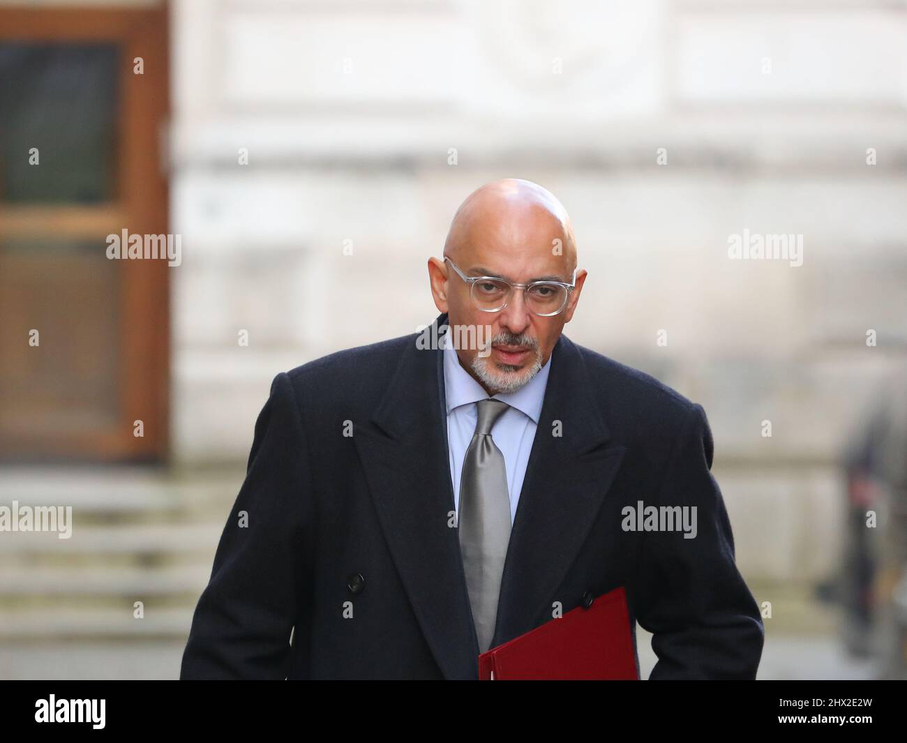 London, UK. 8th Mar, 2022. Education Secretary Nadhim Zahawi arrives for the weekly Cabinet Meeting at No 10 Downing Street Stock Photo