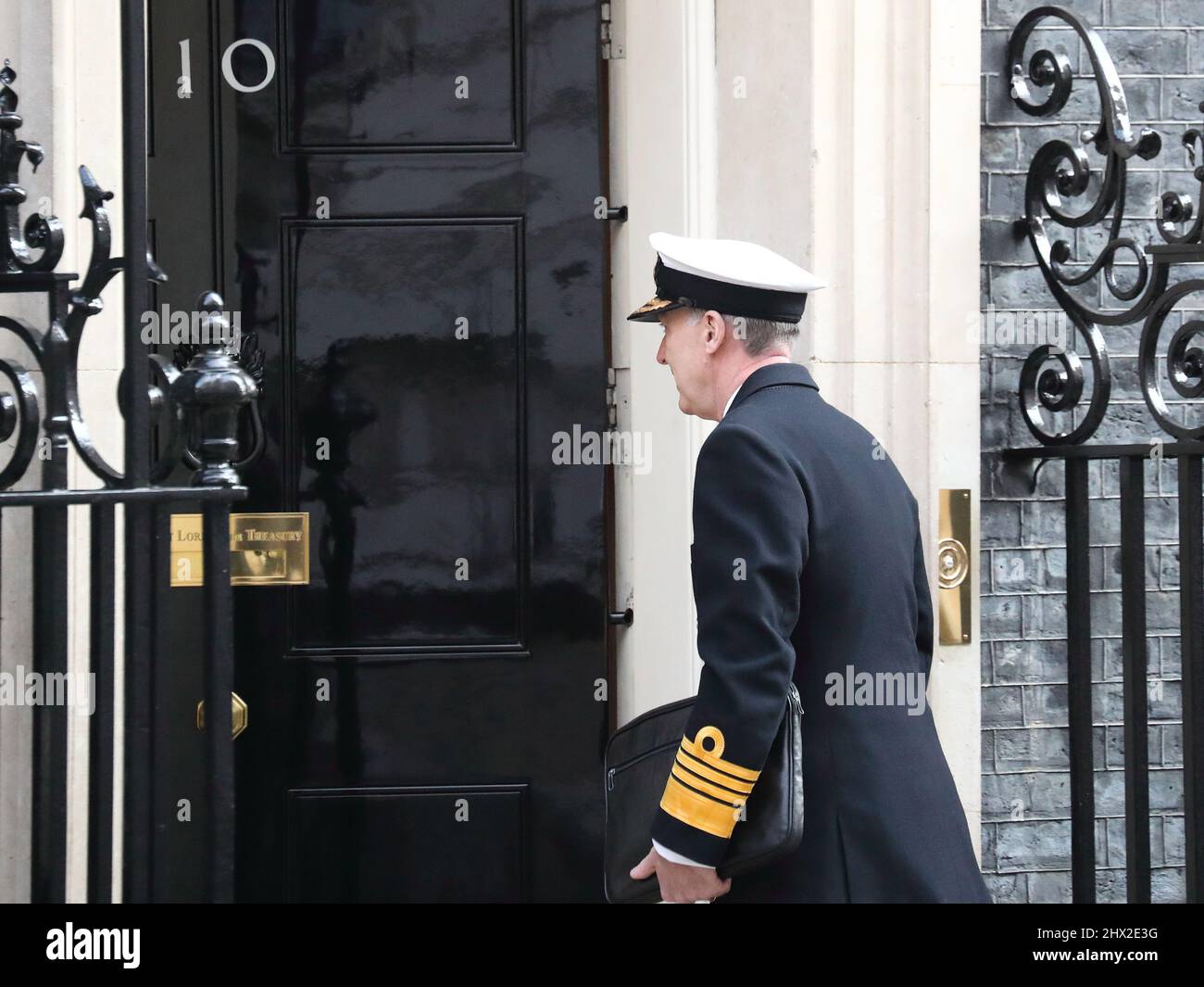 London, UK. 8th Mar, 2022. Chief of Defence Staff Sir Tony Radakin arrives for the weekly Cabinet Meeting at No 10 Downing Street. Stock Photo