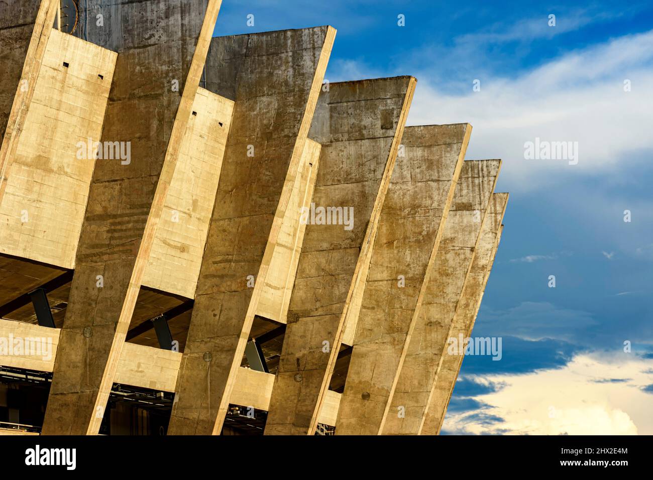 Detail of the columns of the famous Mineirao stadium, one of the temples of Brazilian football in the city of Belo Horizonte, Minas Gerais. Stock Photo