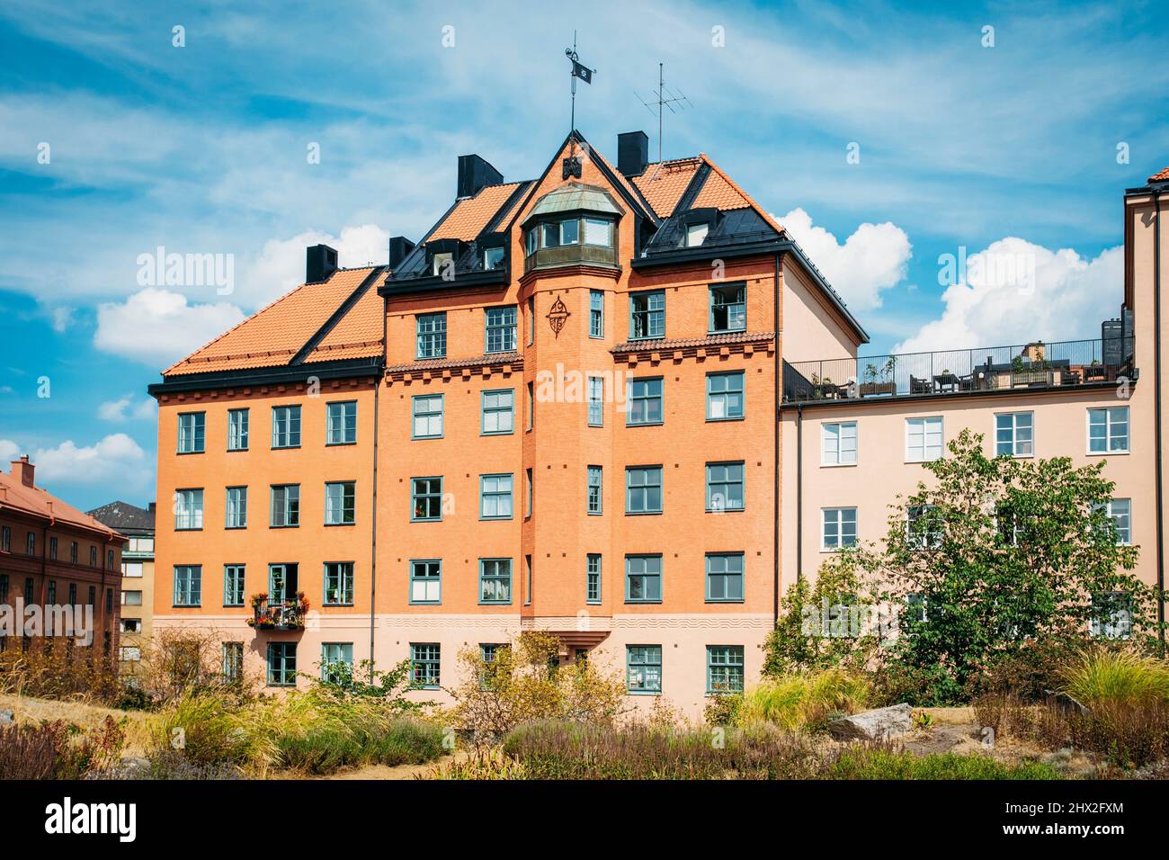 Suburban Red Apartment House In Stockholm, Sweden Stock Photo Alamy