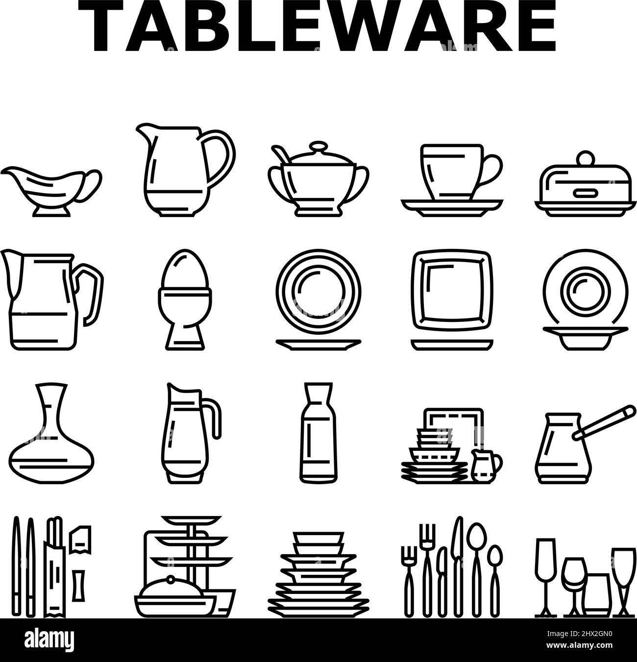 Tableware For Banquet Or Dinner Icons Set Vector Stock Vector Image ...