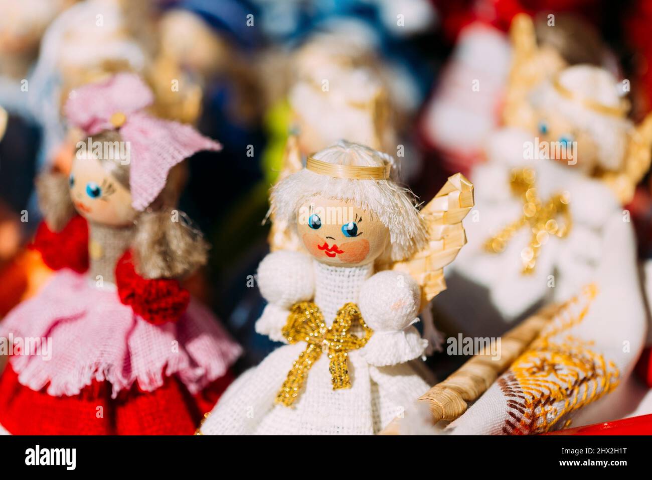 Colorful Belarusian Straw Dolls At Local Market. Straw Dolls Are Most