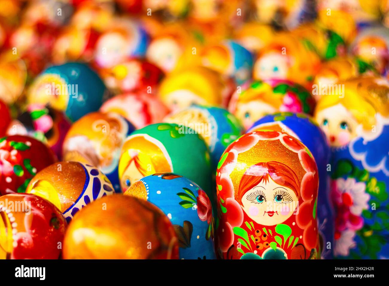 Colorful Russian Nesting Dolls Matreshka At The Market. Matrioshka
