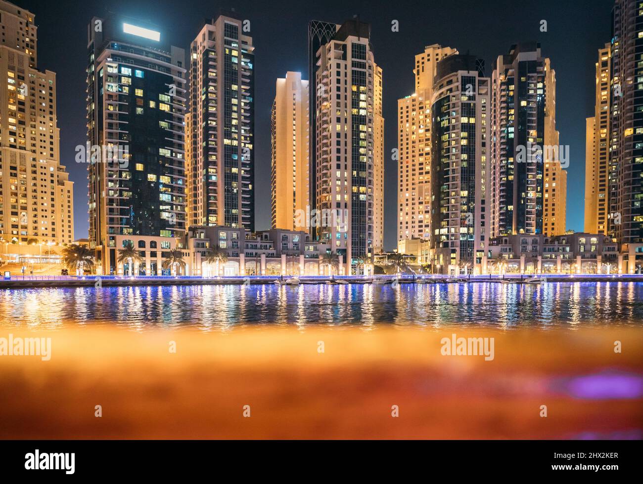 Beautiful Night view of Skyline Dubai Marina. Dubai Marina Towers
