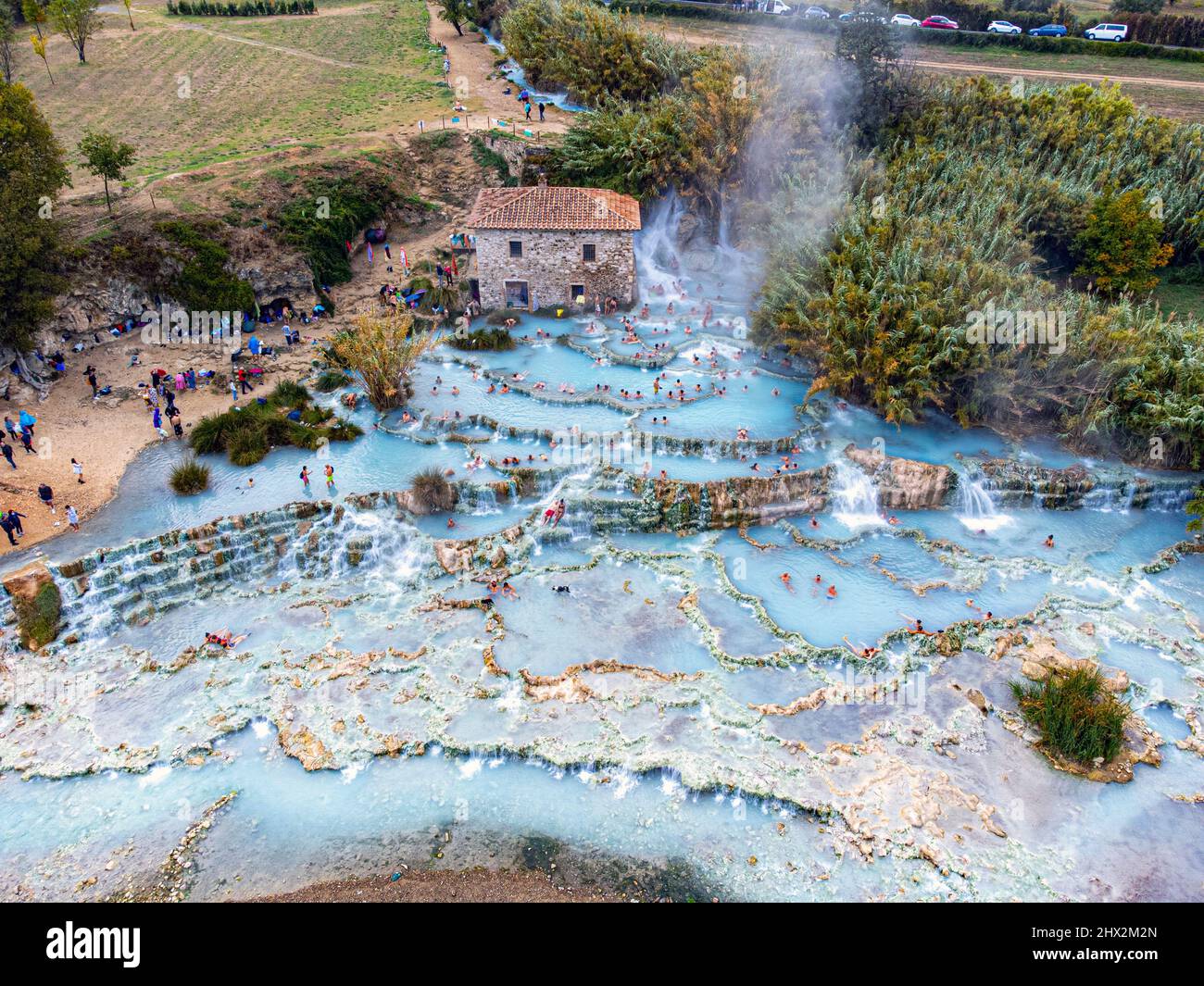 Aerial View Of Cascate Del Mulino In Saturnia Tuscany Natural Thermal Aerial View Of Cascate Del Mulino In Saturnia Tuscany Natural Thermal