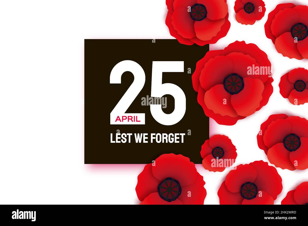 Anzac day with Bright Red Poppy flower in paper cut style. Lest we ...
