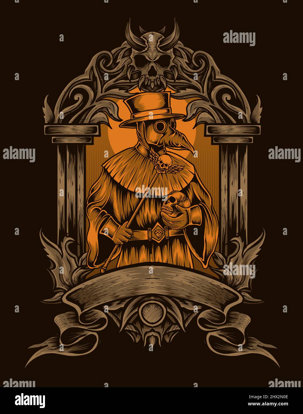 illustration plague doctor with vintage ornament Stock Vector Image ...
