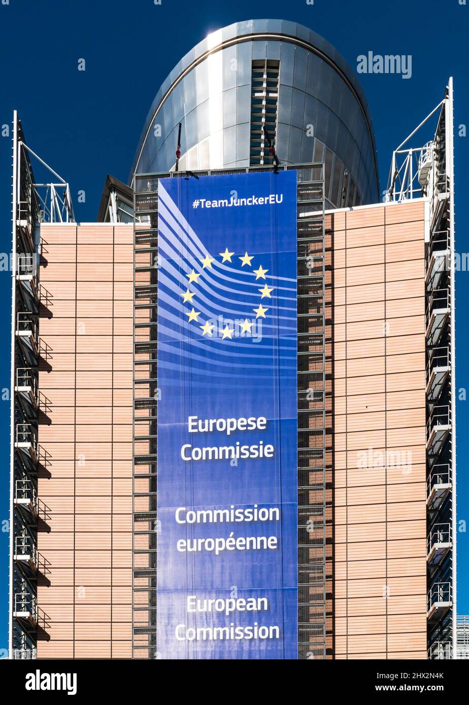 City of Brussels - Belgium9: Wide angle view of the facade of the Berlaymont building, headquarters of the European commission. Stock Photo