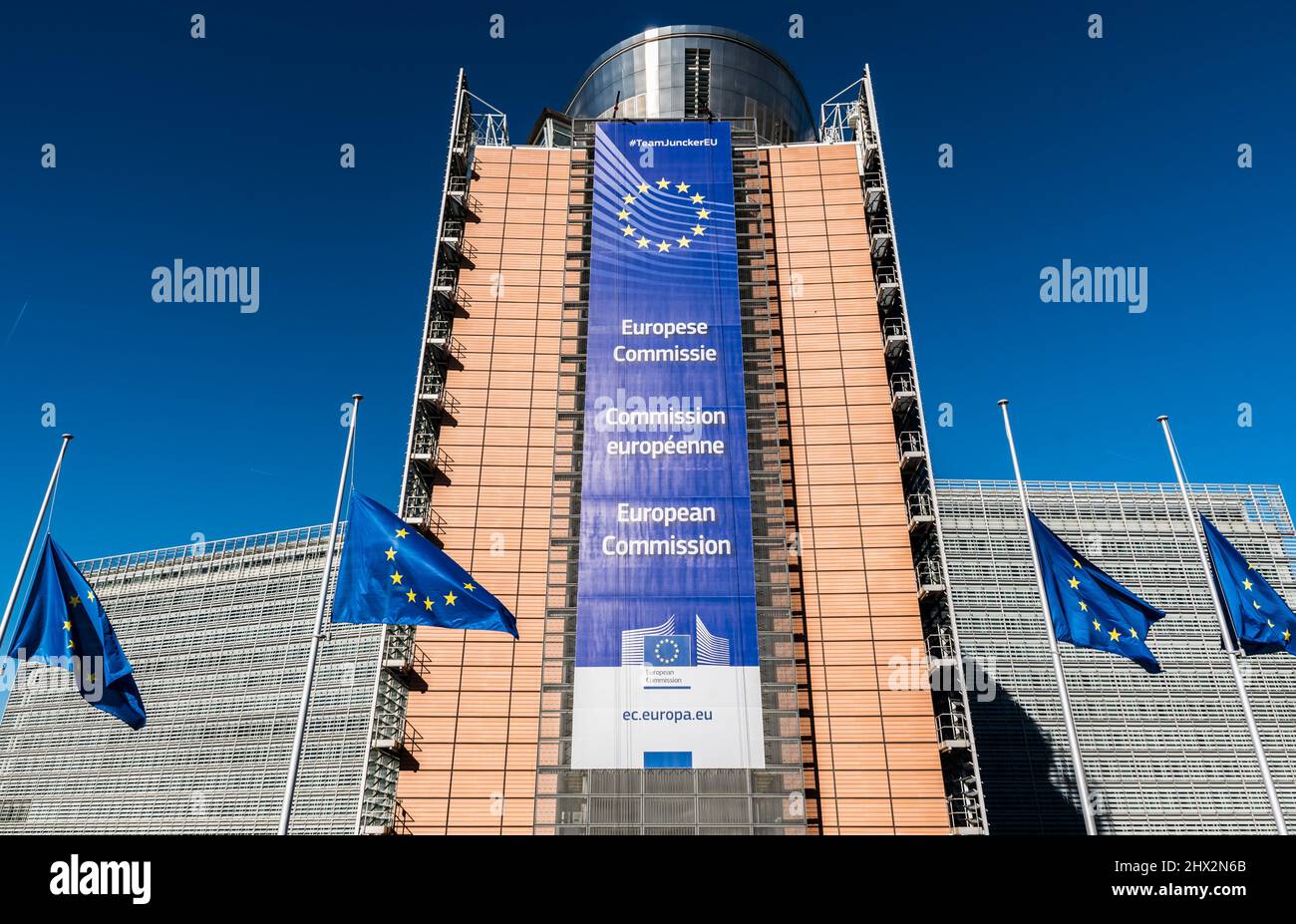 City of Brussels - Belgium9: Wide angle view of the facade of the Berlaymont building, headquarters of the European commission. Stock Photo