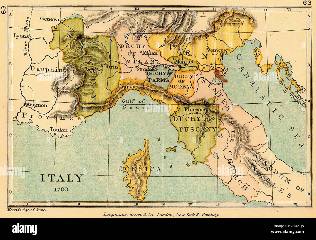 Map Of Italy 1700 Nothern Italy Map In 1700. Europe Stock Photo - Alamy