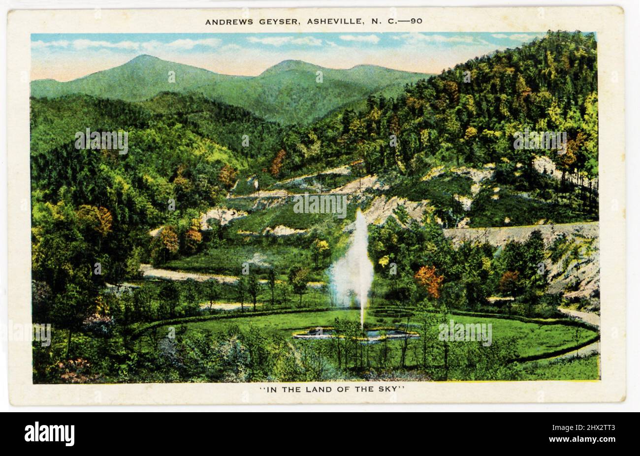This 1930s postcard shows Andrews Geyser in Asheville, North Carolina