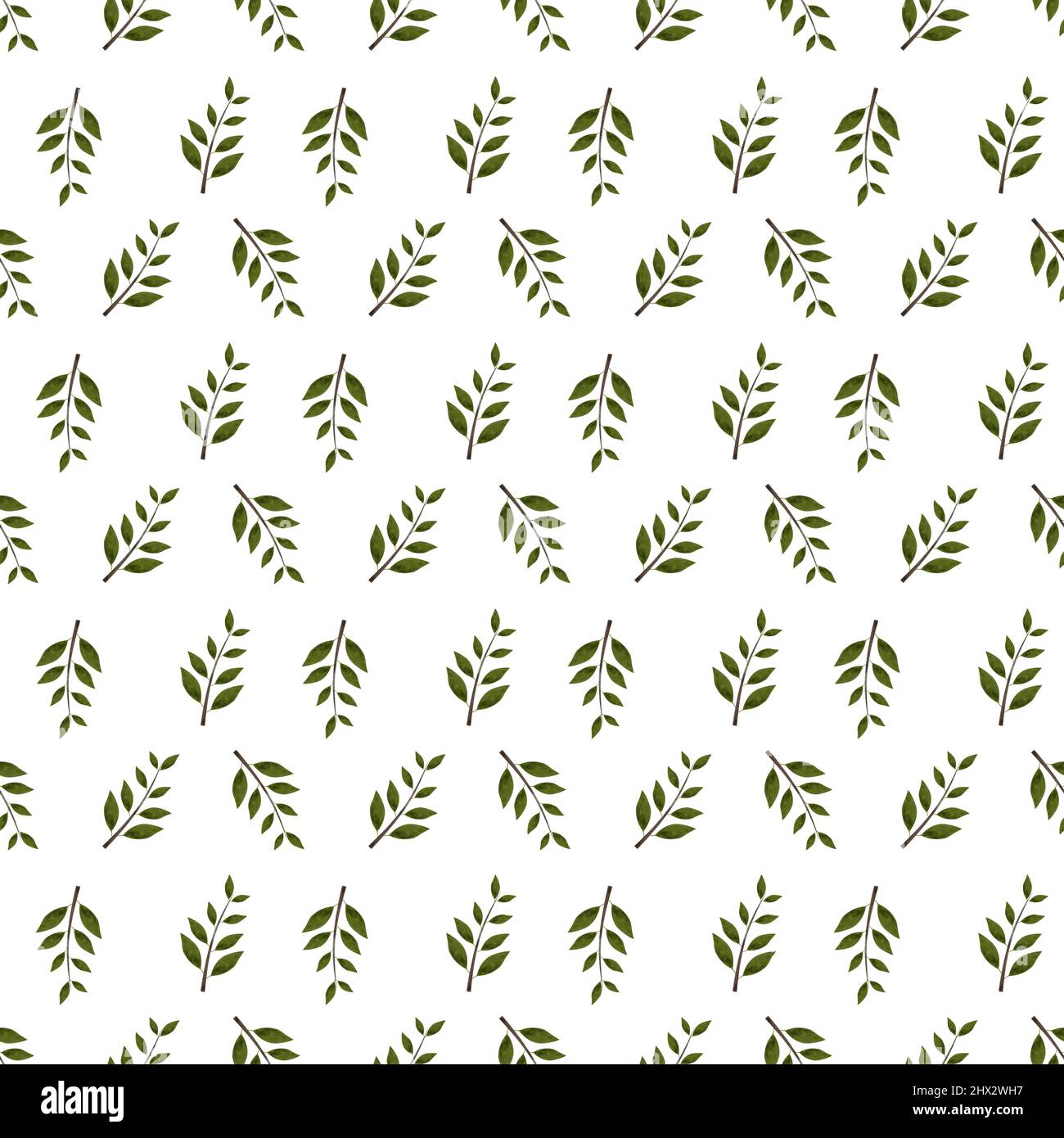 Seamless foliage pattern, Tree branch backdrop, Natural seamless wallpaper, Textile print. Green leaves background, Simple tree ornament Stock Photo
