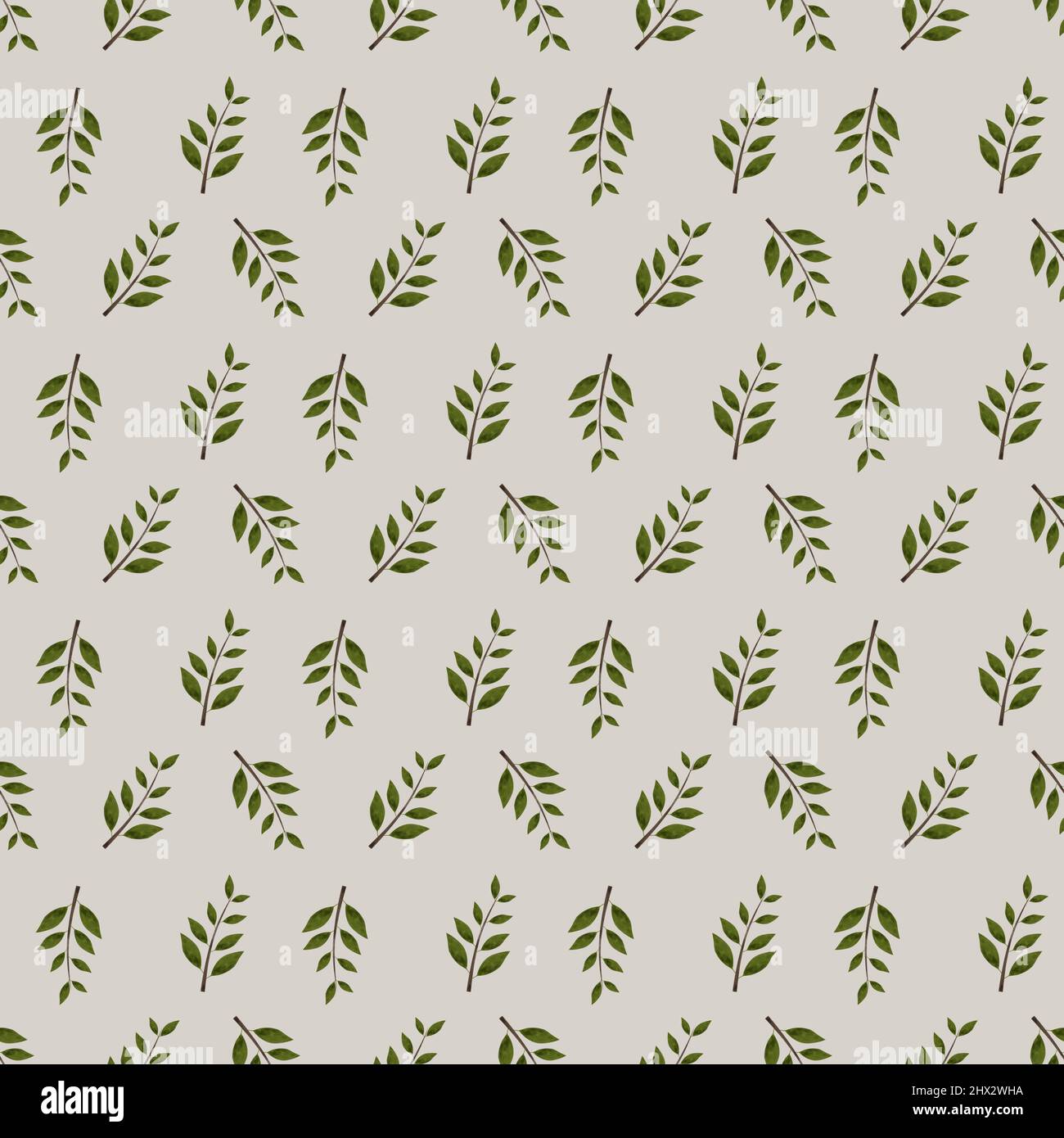Seamless foliage pattern, Tree branch backdrop, Natural seamless wallpaper, Textile print. Green leaves background, Simple tree ornament Stock Photo