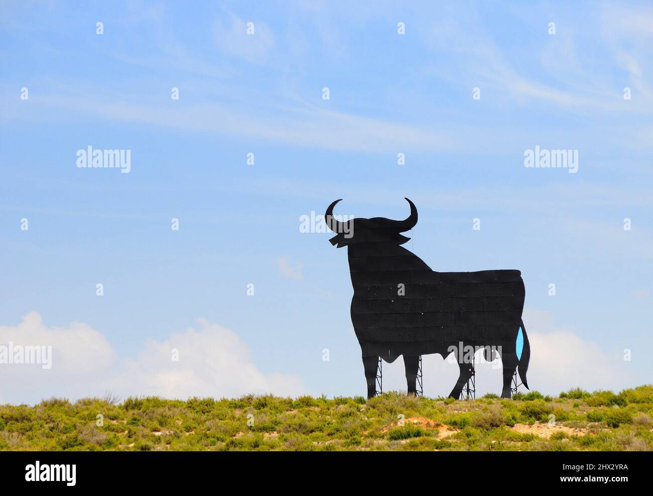Osborne bull. Road N-III. Castillejo de Iniesta. Cuenca province. Castilla-La Mancha. Spain Stock Photo