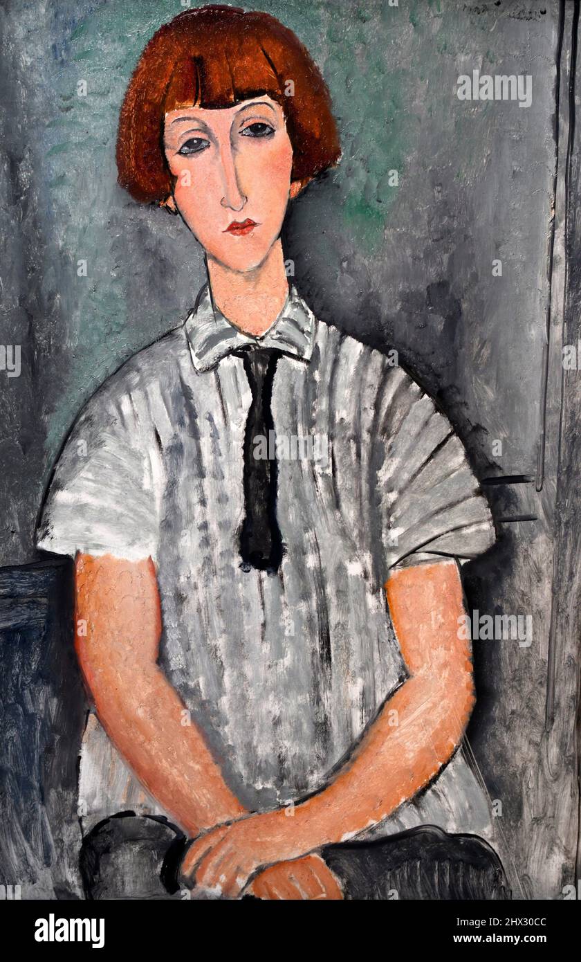 Jeune fille Ã  la chemise rayée, 1917, Amedeo Modigliani, collection David et Ezra Nahmad. Stock Photo