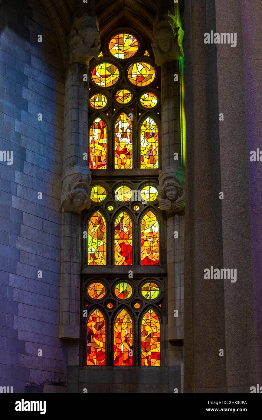 The famous stainedglass windows inside the Sagrada Familia by Antoni