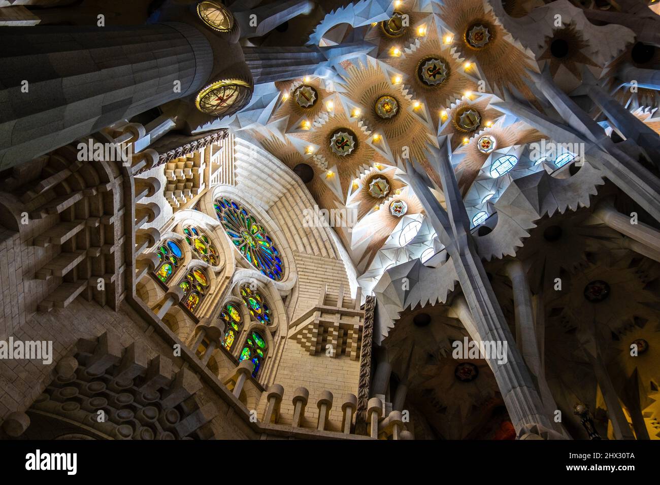 The famous stainedglass windows inside the Sagrada Familia by Antoni