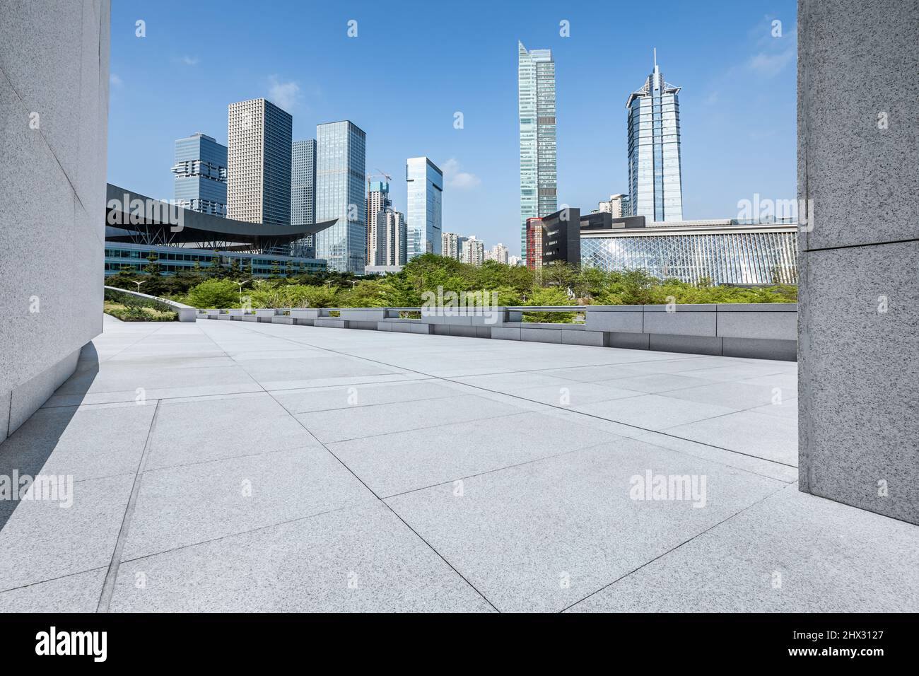 Modern city skyline and commercial buildings with empty floors in Shenzhen, China. Stock Photo