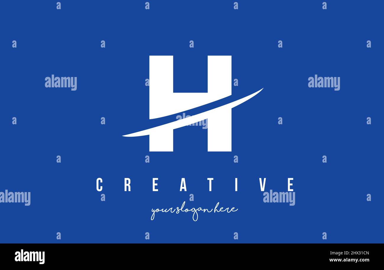 H Letter Modern Logo Design with Swoosh Cutting the Middle Letters and ...