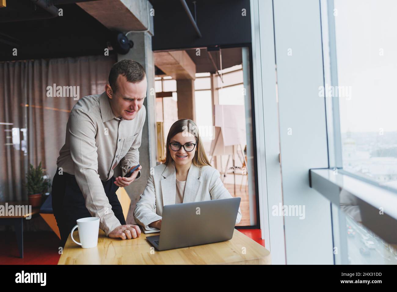 Quick business conversation of business partners. A group of young ...
