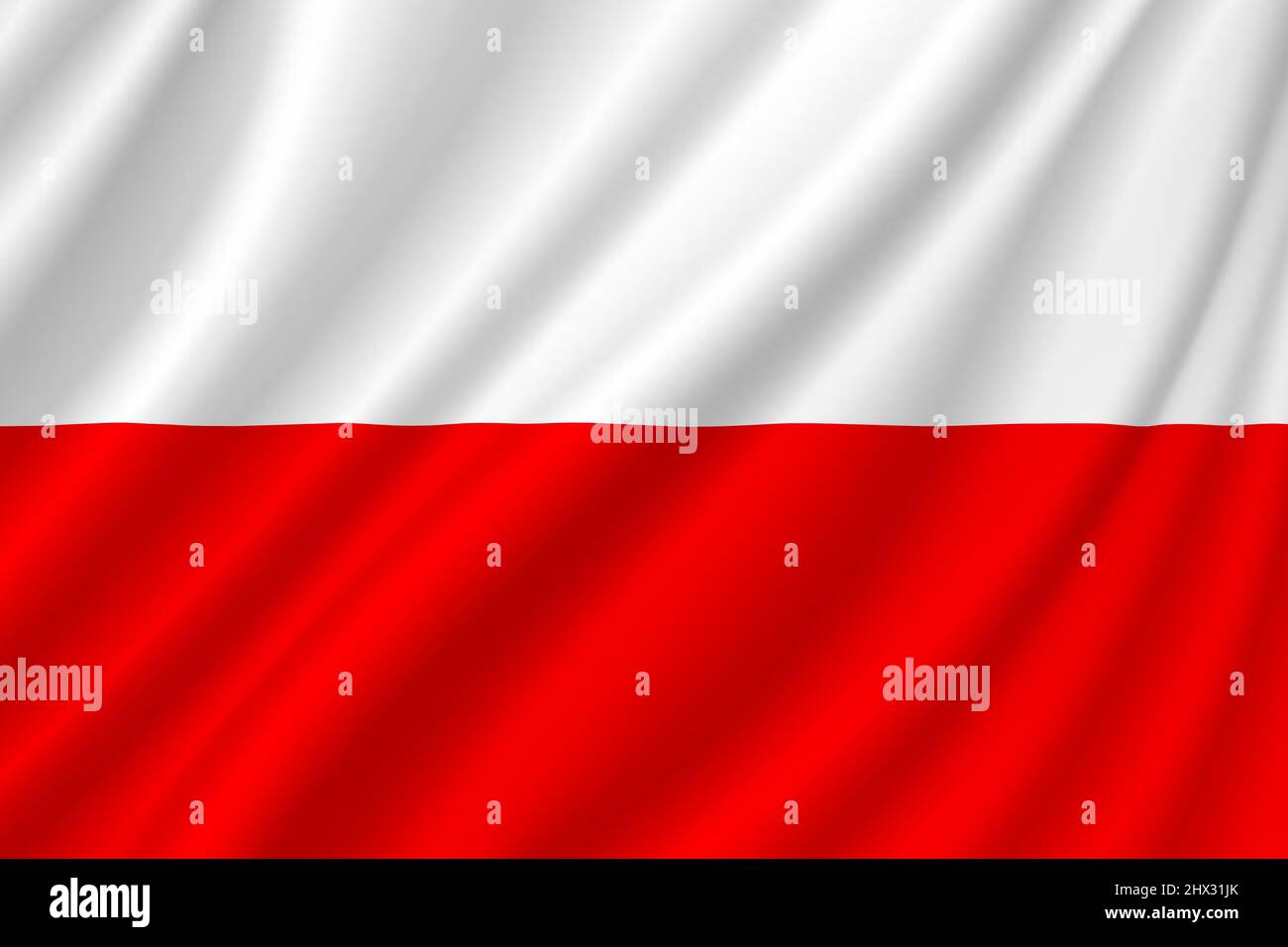 Poland flag. Illustration of the flag of Poland with ripples. Horizontal design. Illustration. Map. Stock Photo