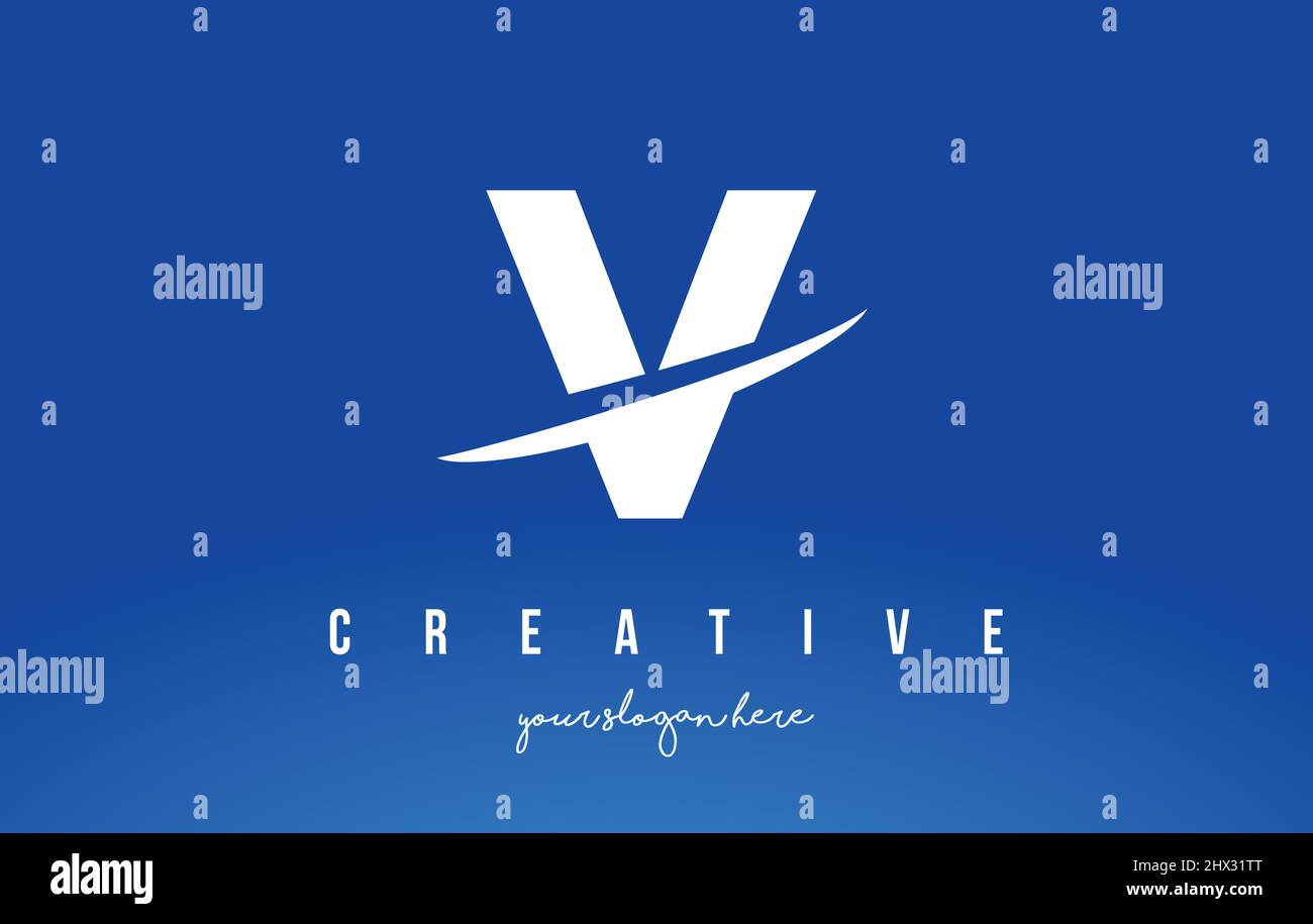 V Letter Modern Logo Design with Swoosh Cutting the Middle Letters and ...
