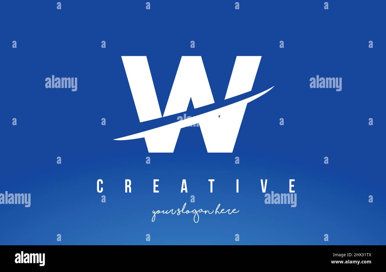 W Letter Modern Logo Design with Swoosh Cutting the Middle Letters and ...