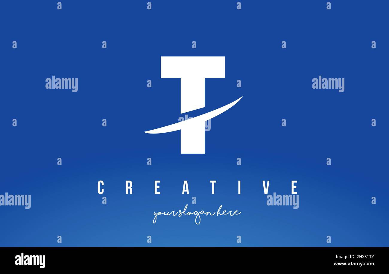 T Letter Modern Logo Design with Swoosh Cutting the Middle Letters and ...