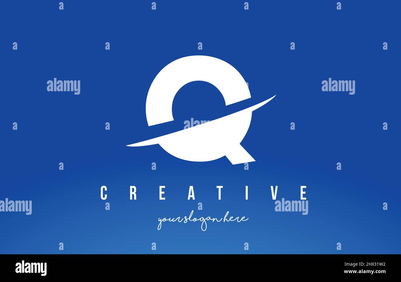 Q Letter Modern Logo Design with Swoosh Cutting the Middle Letters and ...