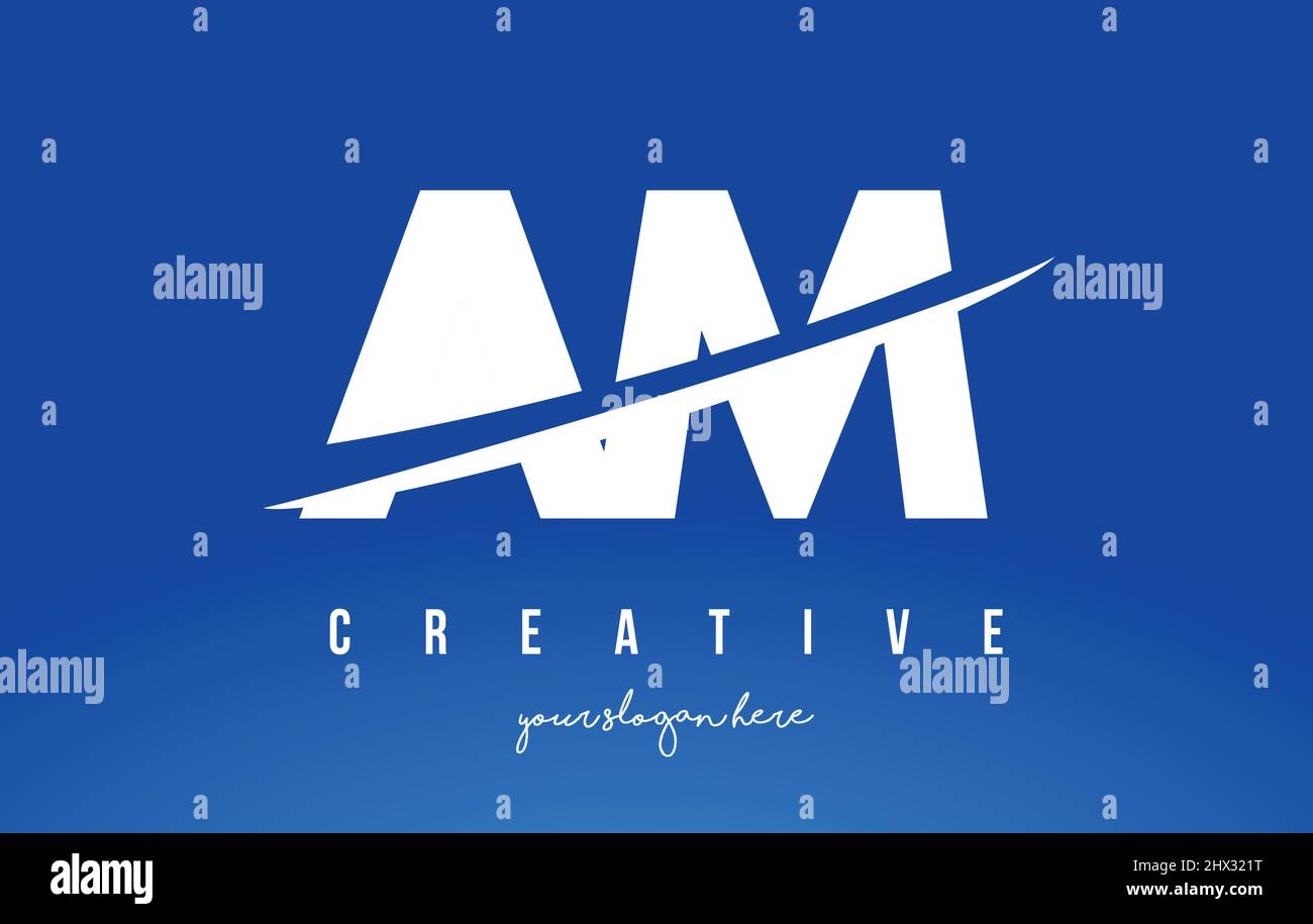 AM A M Letter Modern Logo Design with Swoosh Cutting the Middle White ...
