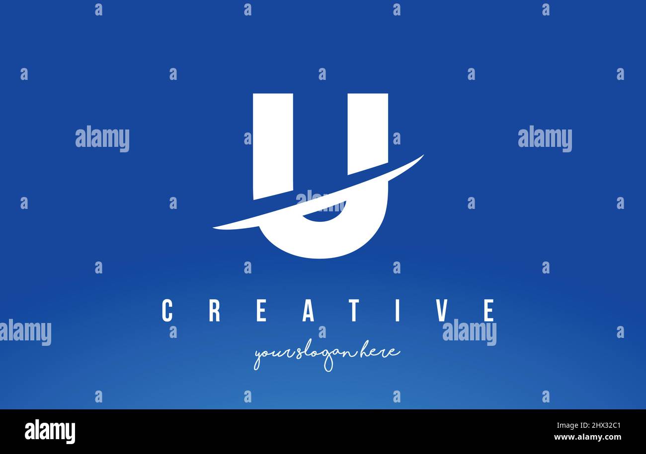 U Letter Modern Logo Design with Swoosh Cutting the Middle Letters and ...