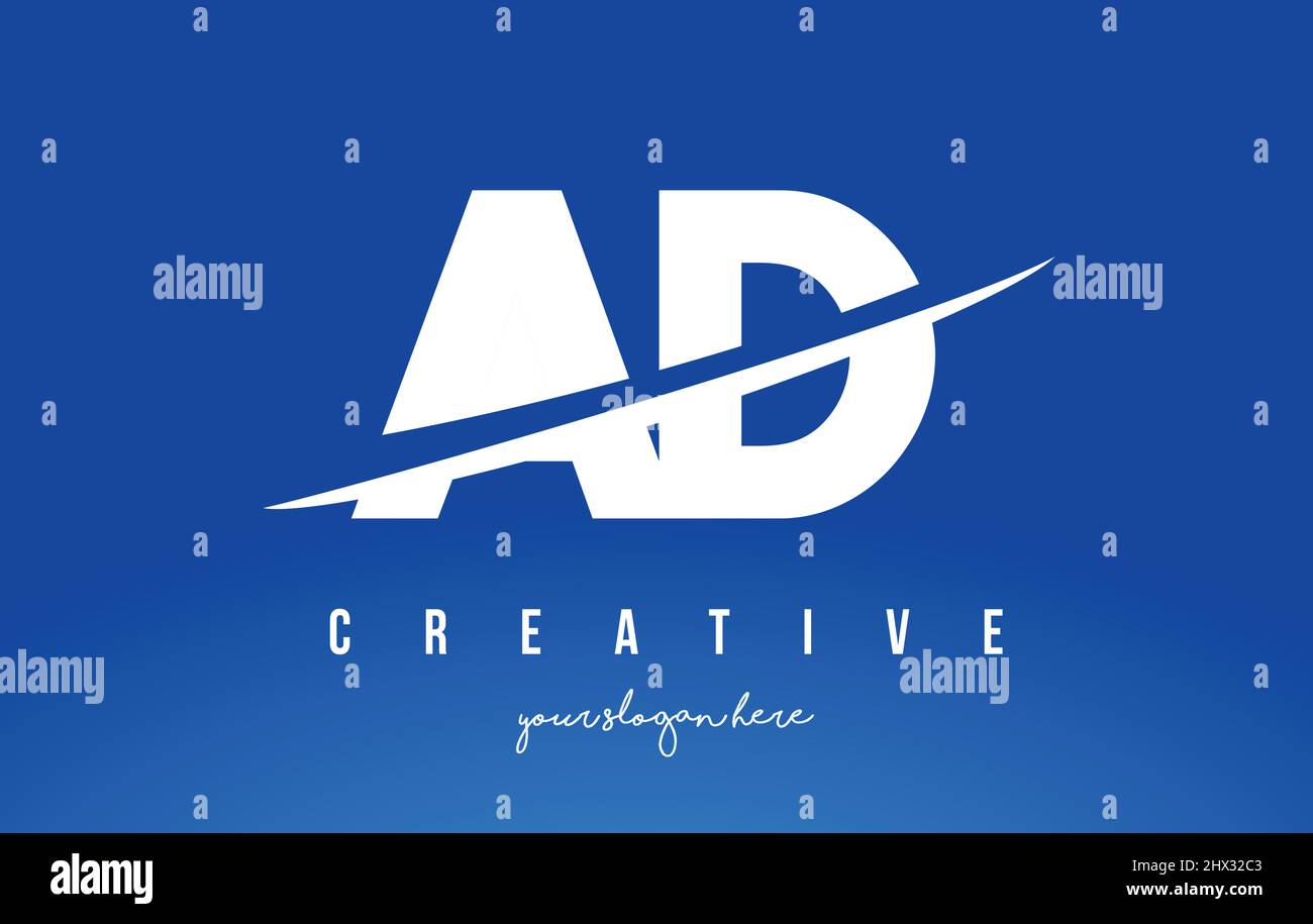 AD A D Letter Modern Logo Design with Swoosh Cutting the Middle White ...