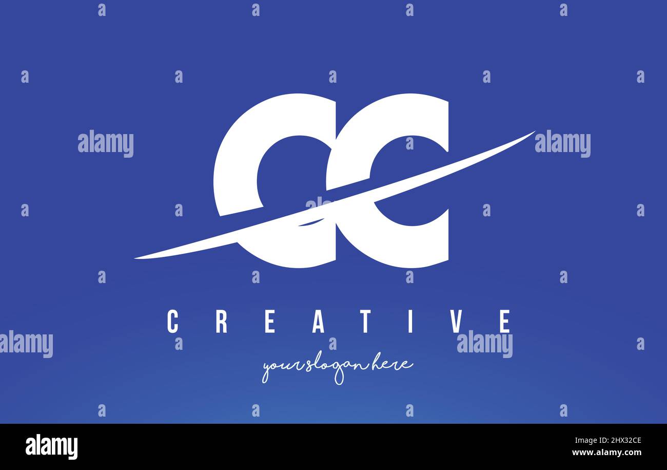 CC C C Letter Modern Logo Design with Swoosh Cutting the Middle White ...
