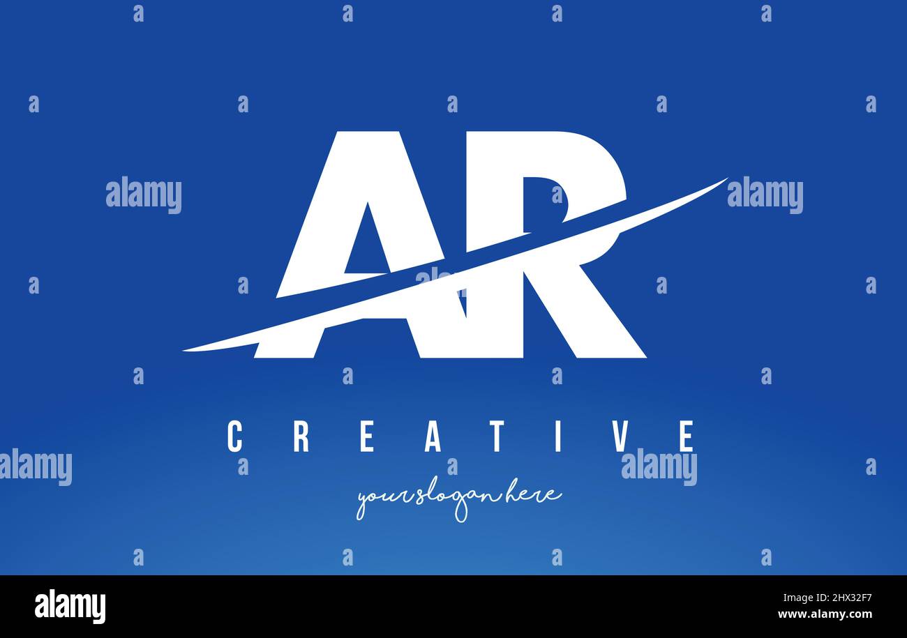 AR A R Letter Modern Logo Design with Swoosh Cutting the Middle White ...
